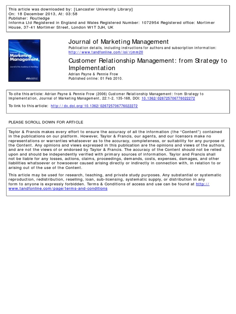 Customer Relationship Management From Strategy to