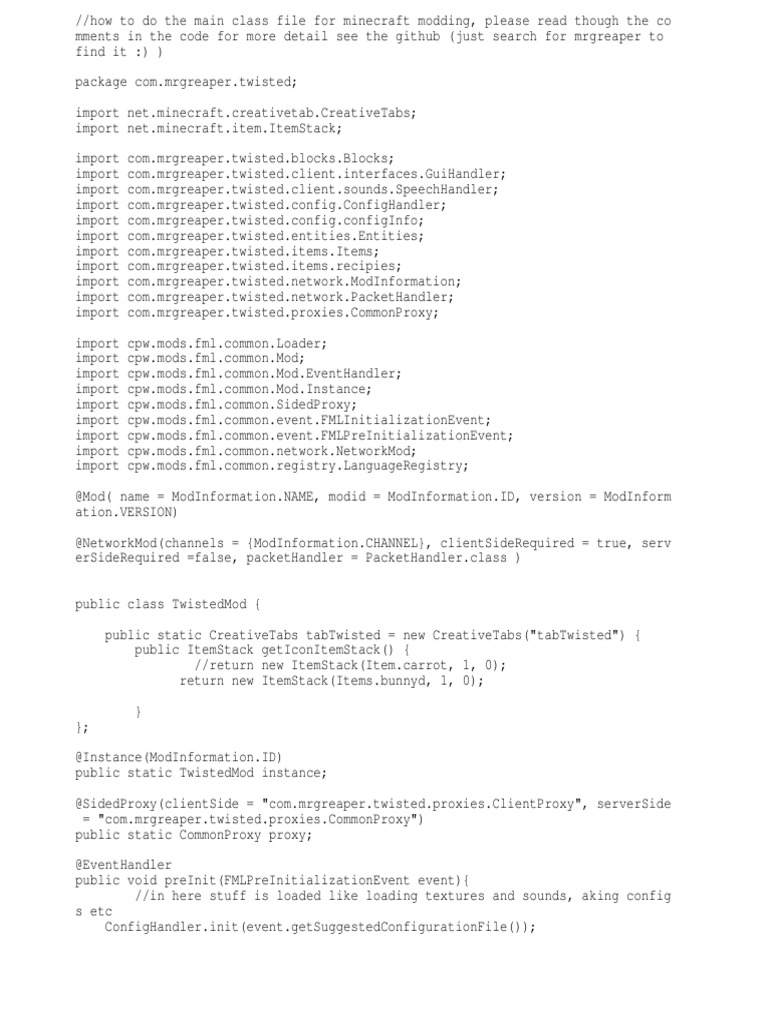 Twisted Mod An Example Main Class File For Java Minecraft Modding | PDF ...