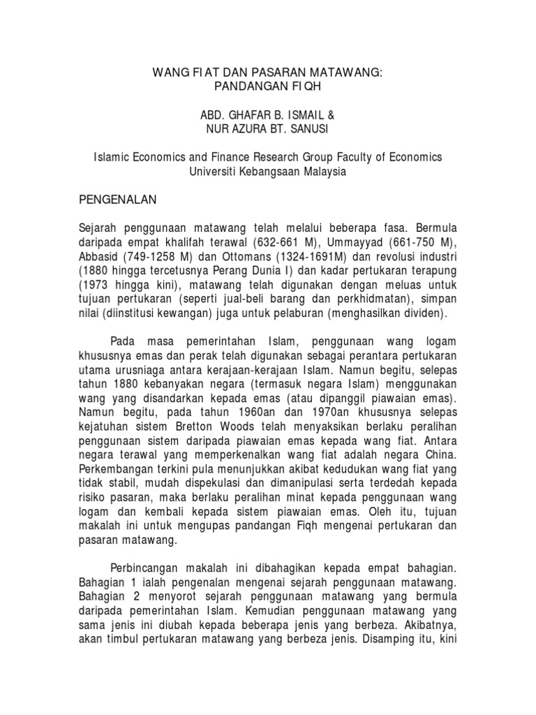 Wang Fiat Dan Pasaran Matawang Pandangan Fiqh Pdf