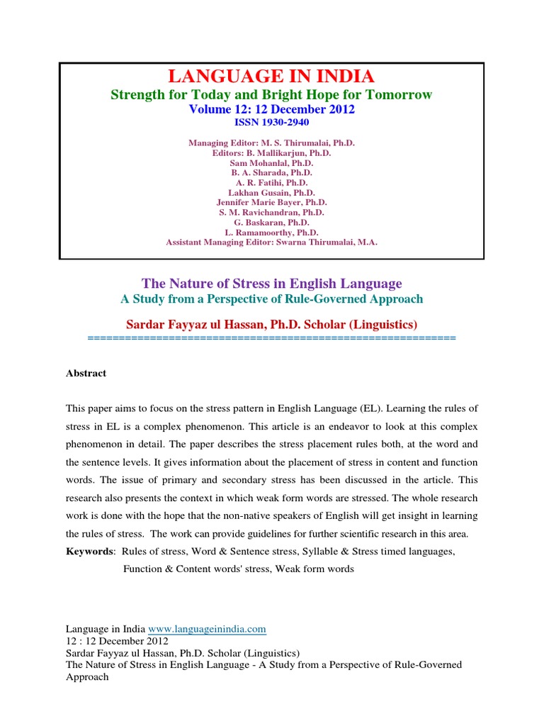 The Nature of Stress in English Languagetress | Stress (Linguistics