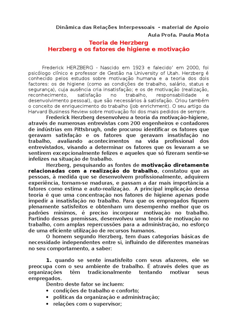 Teoria Dos Dois Fatores Herzberg DRI Ciência cognitiva Psicologia e ciência cognitiva