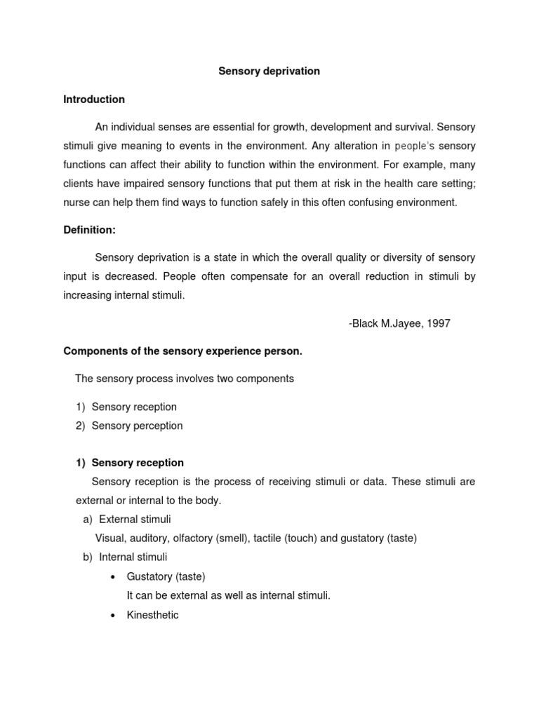 Sensory Deprivation PDF Stimulus (Physiology) Perception