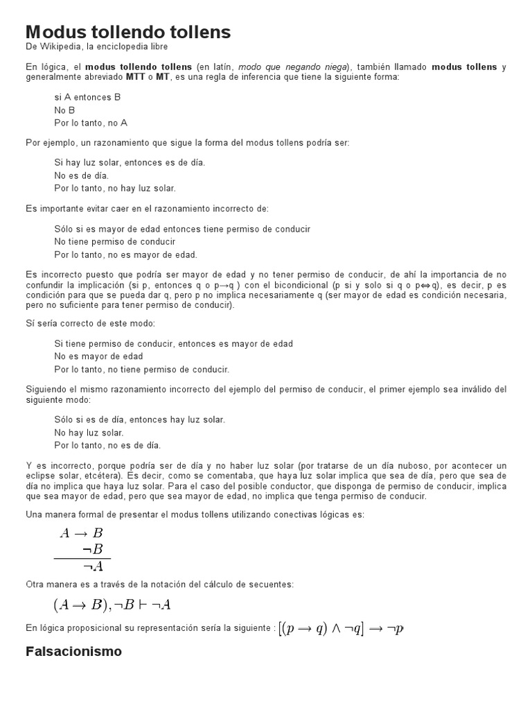 Modus Tollendo Tollens - Wikipedia, La Enciclopedia Libre | PDF ...