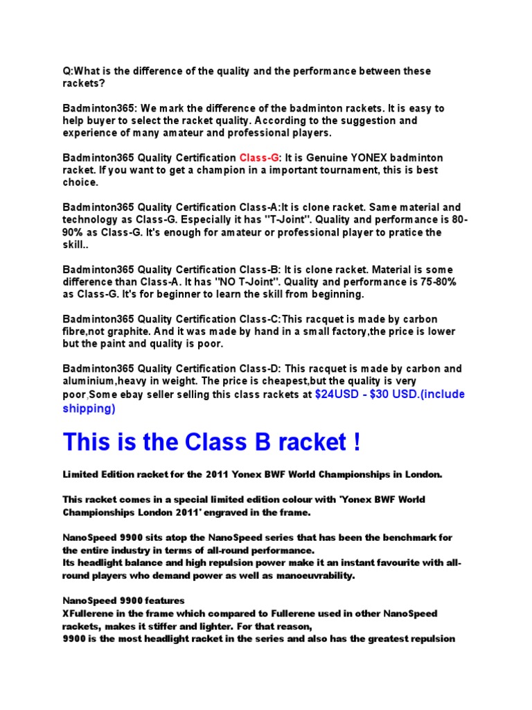 Racket Type | PDF