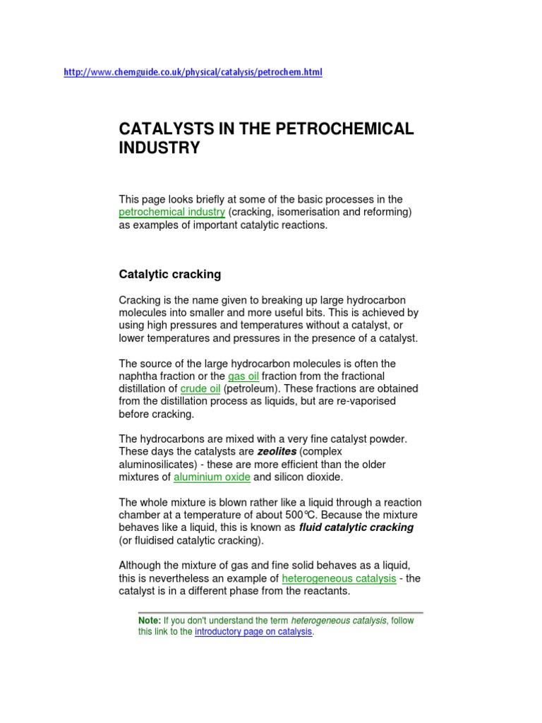 Catalysts in The Petrochemical Industry PDF Catalysis Gasoline