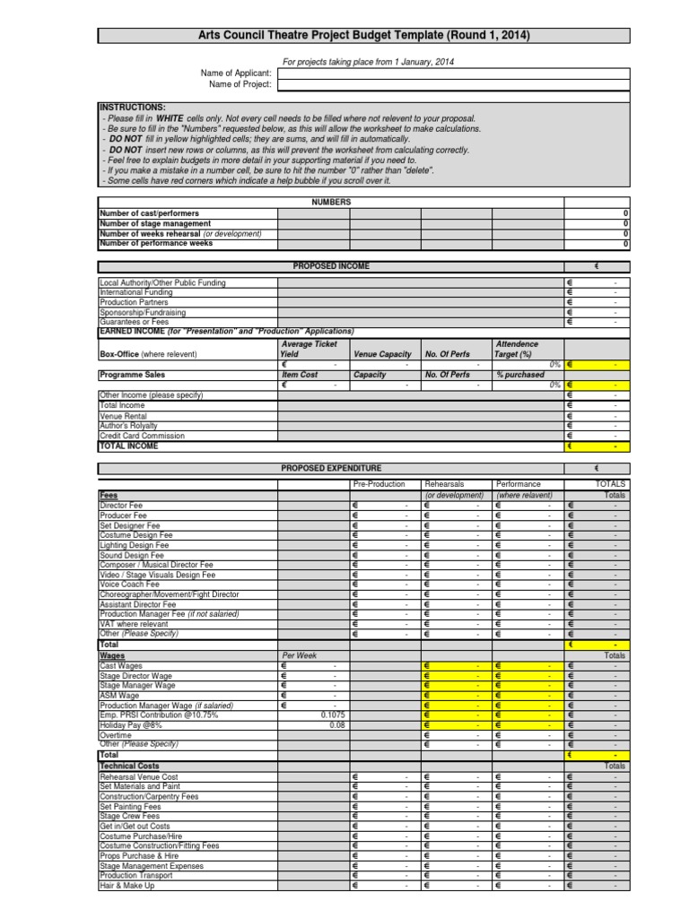 Theatre Project Budget Template Round 1 2014 PDF Advertising Fee