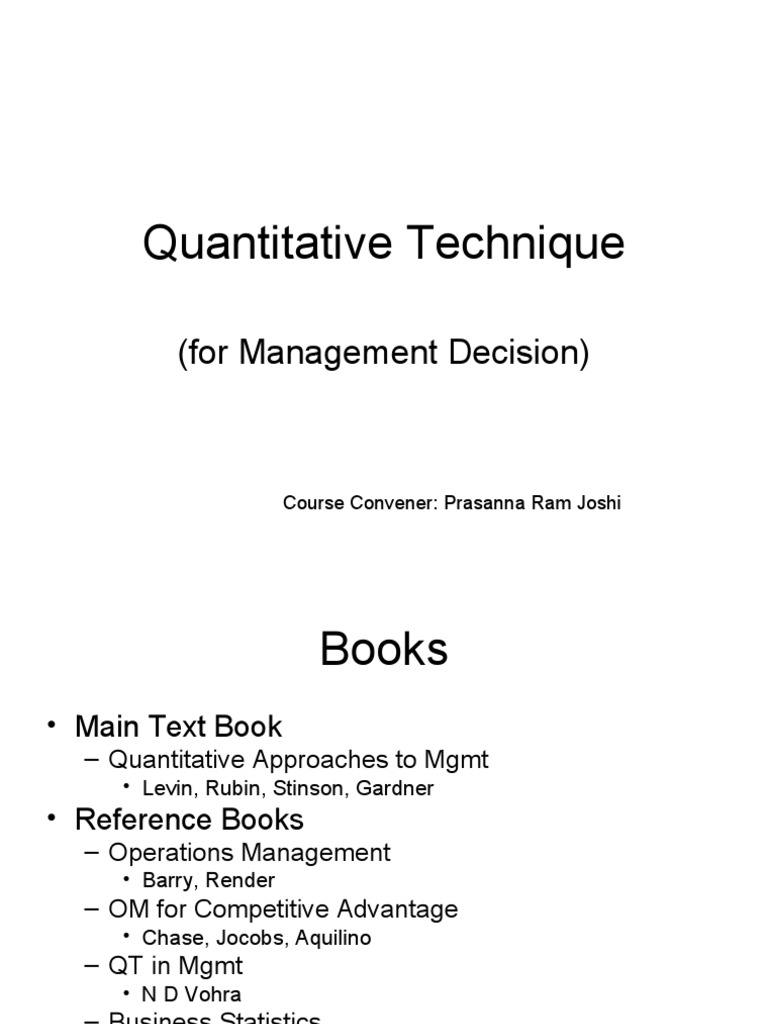 Quantitative Techniques for Management Decisions | PDF | Quantitative ...