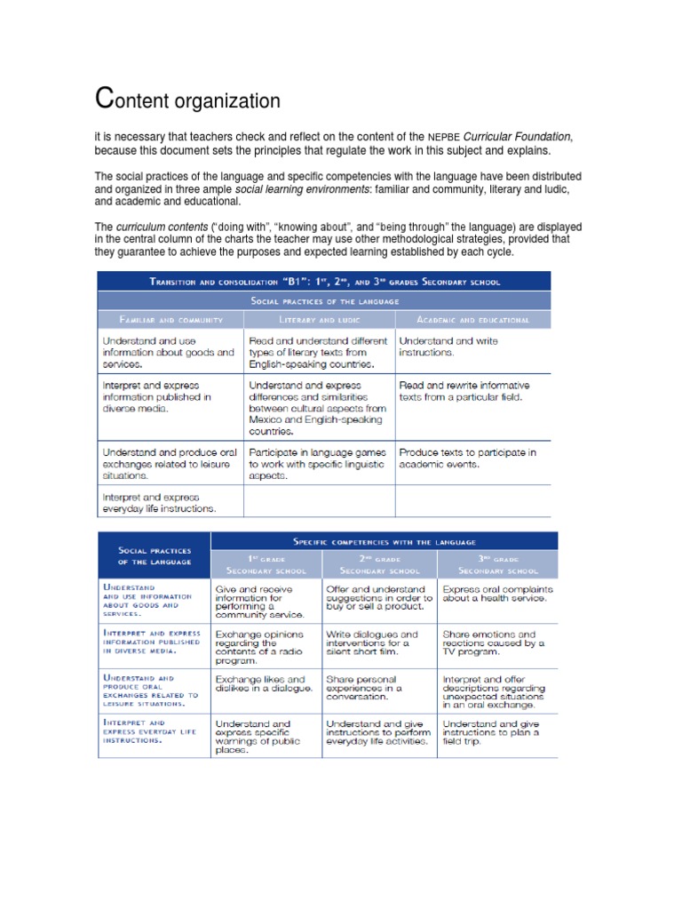 NEPBE Curriculum Content Organization Guide | PDF