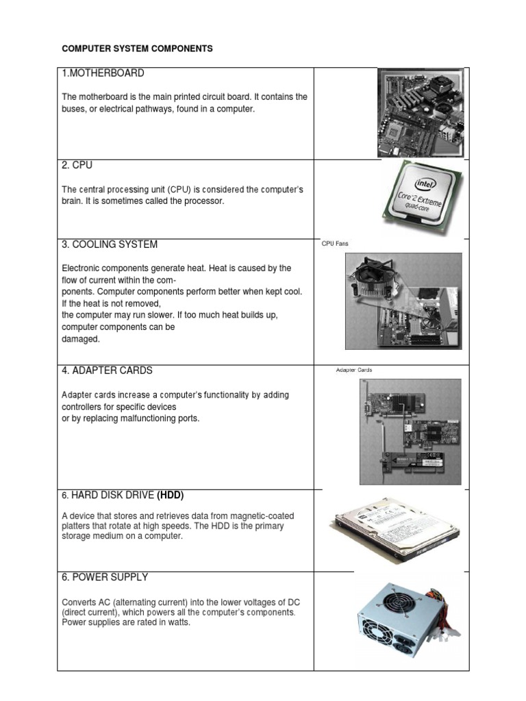 Computer System Components PDF Bios Computer Hardware