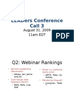 Leaders Conference Call 3: August 31, 2009 11am Edt