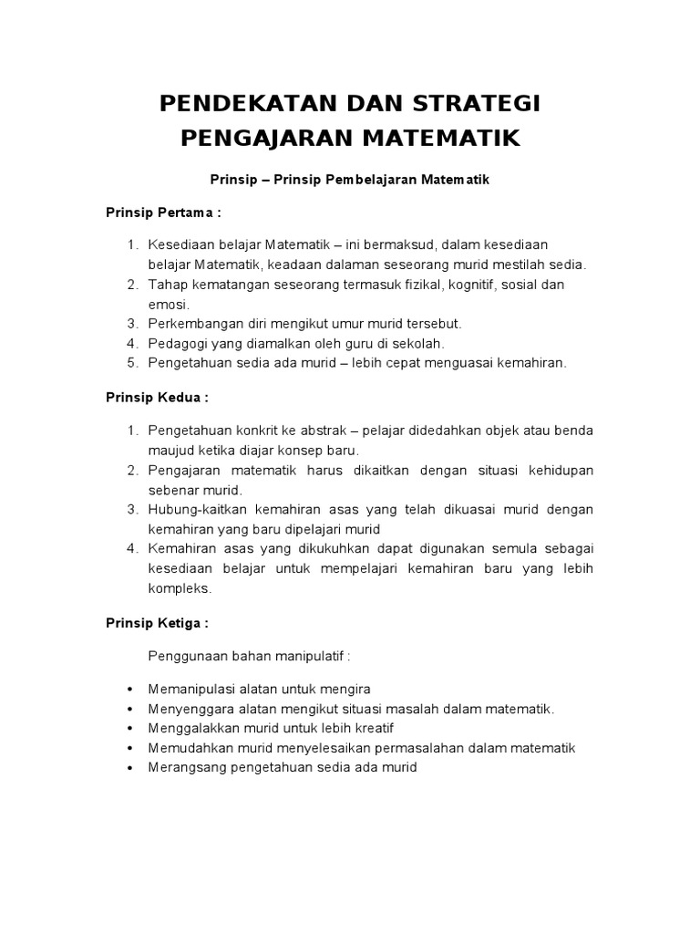 Pendekatan Dan Strategi Pengajaran Matematik Pdf