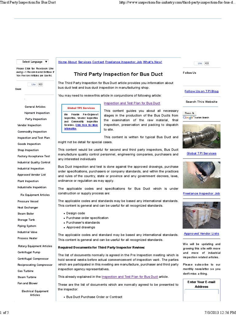 Third Party Inspection for Bus Duct | PDF | Duct (Flow) | Specification ...