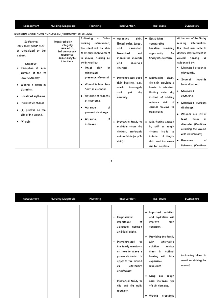Nursing Care Plan (Impaired Skin Integrity) | PDF | Wound | Health 