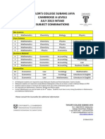 Taylor's College Subang Jaya A Level Subject Combos July 2013