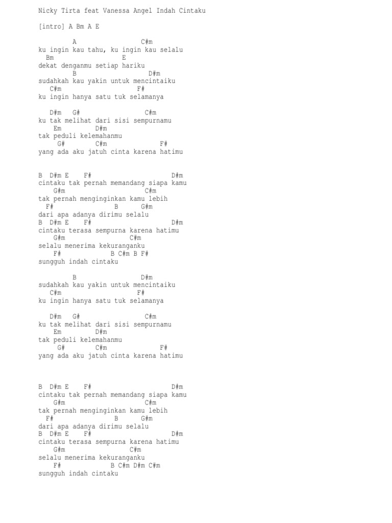 Lirik Dan Chord Lagu Nicky Tirta Feat Vanessa Angel Indah Cintaku