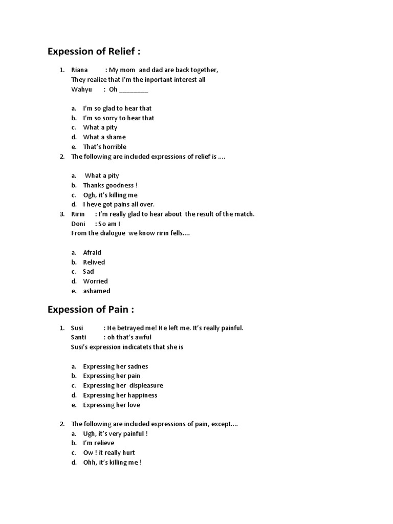 Expressions of Relief, Pain, and Requests | PDF