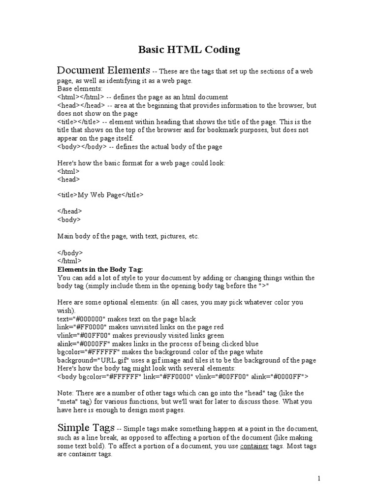 Document Elements: Basic HTML Coding | PDF | Html Element | Html