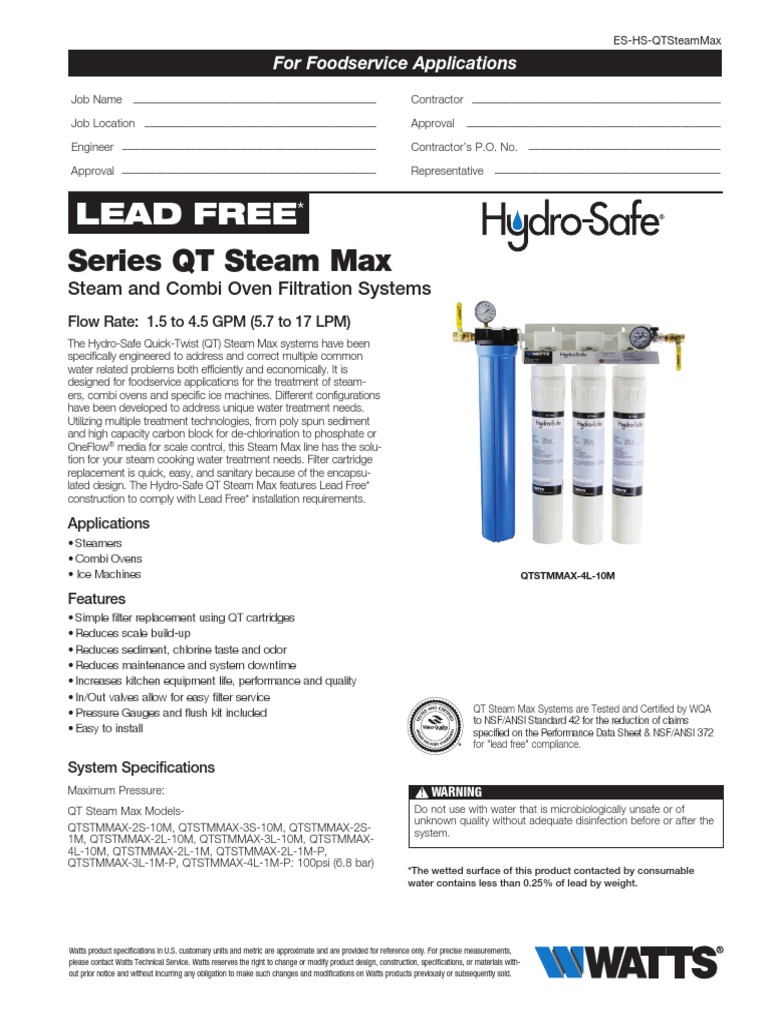 ES HS QTSteamMax PDF Water Purification Liquids