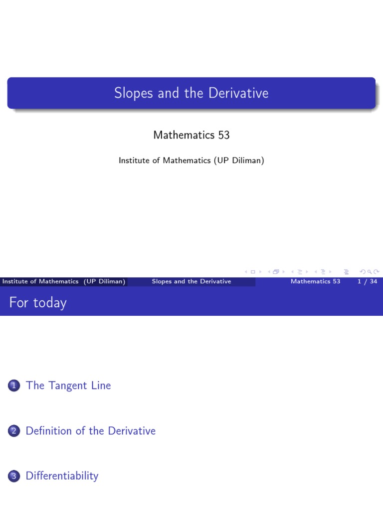Slopes And The Derivative Pdf Tangent Slope
