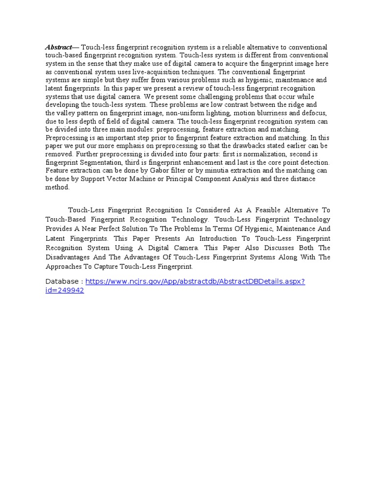 Abstract Fingerprint Biometrics