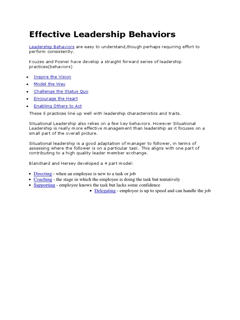 Effective Leadership Behaviors | PDF | Self-Improvement