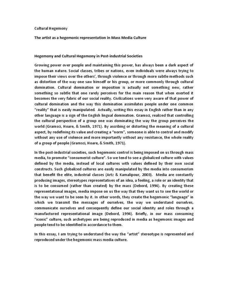 Cultural Hegemony | PDF | Antonio Gramsci | Mass Media