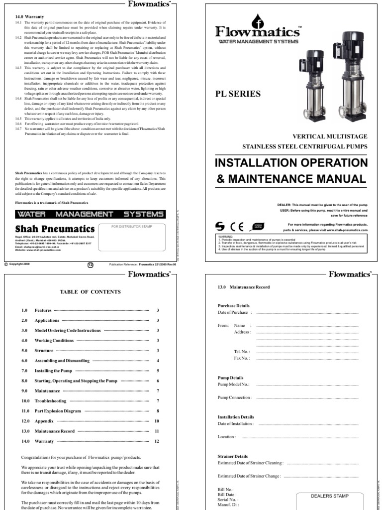 Flowmatics Vertical Type Multistage Centrifugal Pump | PDF | Pump | Valve
