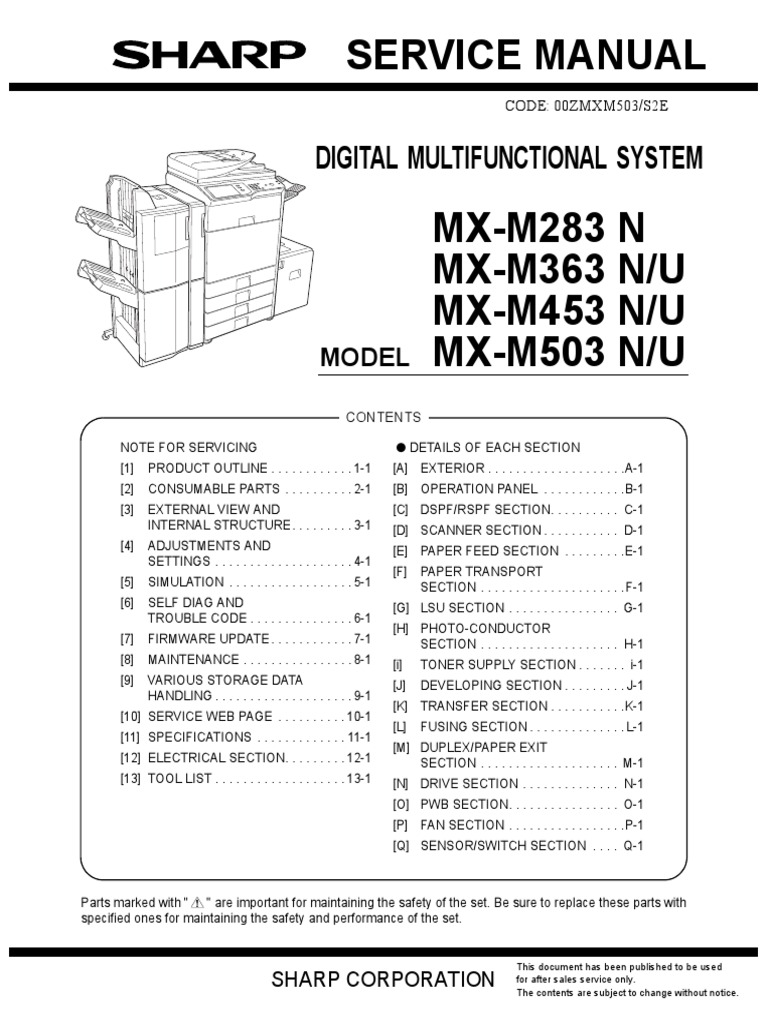 Sharp Mx M453n Service Manual