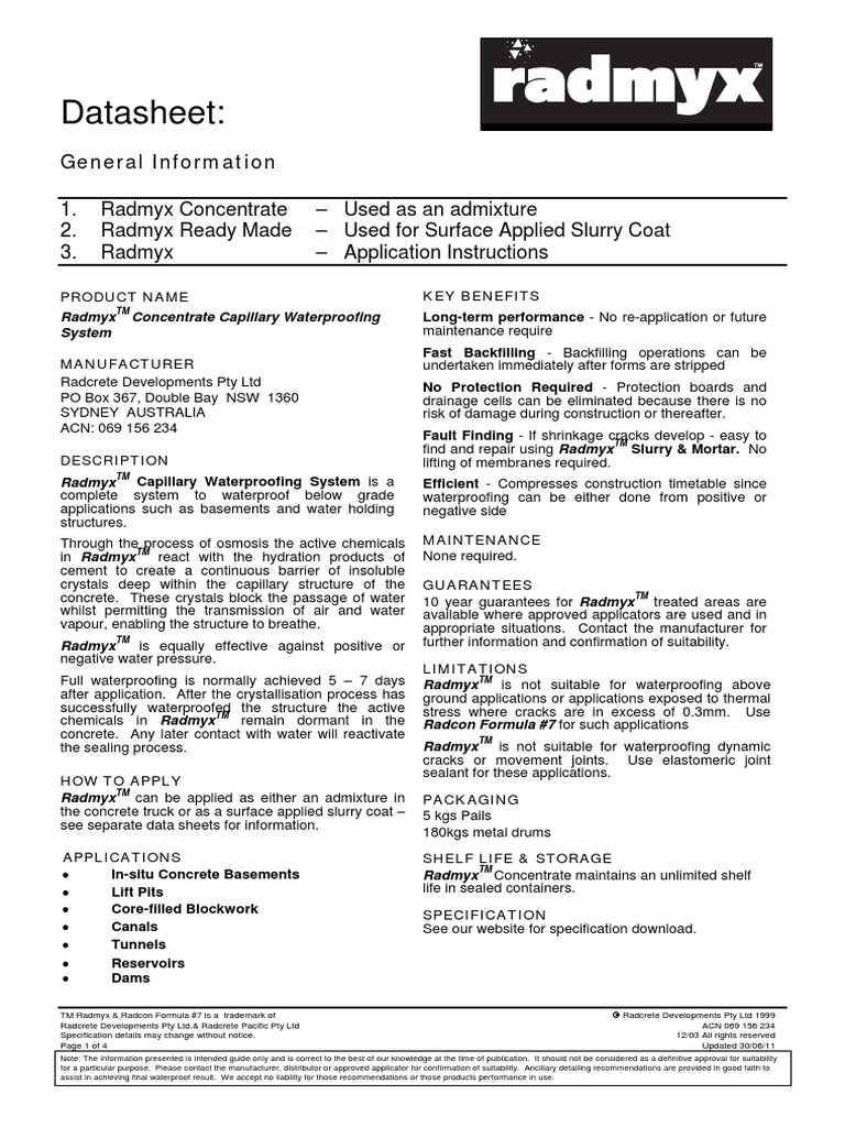 En A Radmyx General Information Pdf Concrete Water