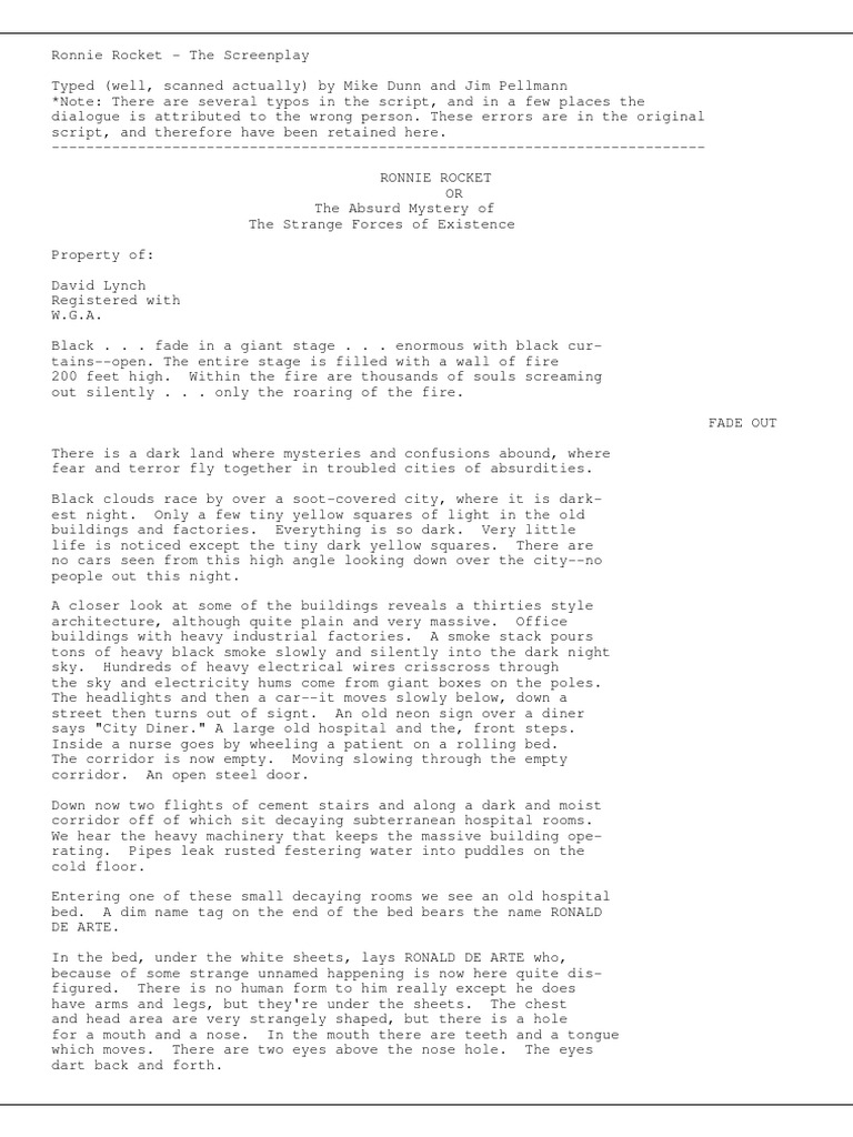 David Lynch-Ronnie Rocket Script | PDF | Knitting | Electrical Conductor