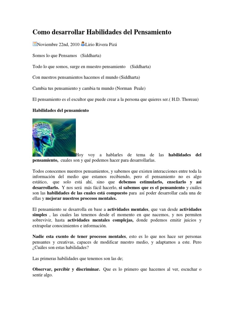 Habilidades Del Pensamiento | PDF | Percepción | Información