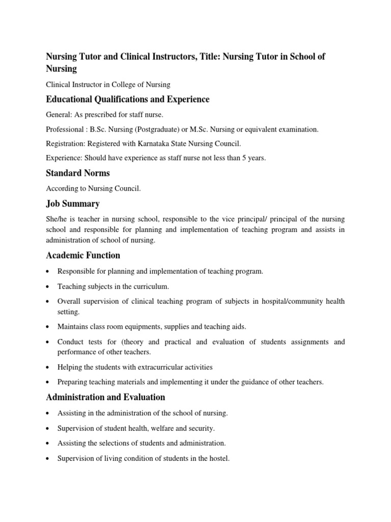 Nursing Tutor and Clinical Instructor Roles | PDF | Career & Growth