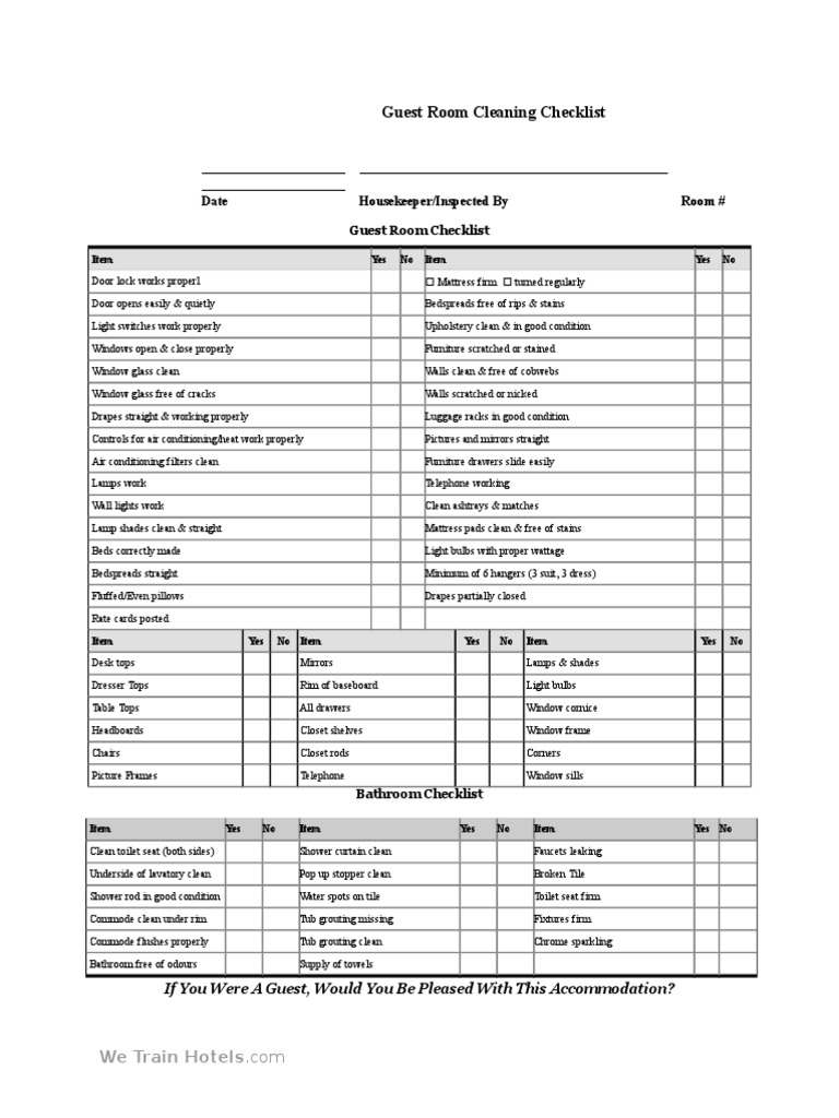 Guest Room Cleaning Checklist Template Pdf Bathroom Home