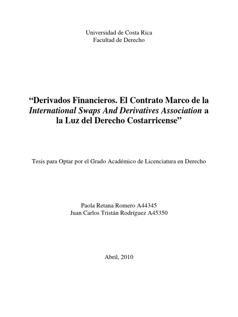 Derivados Financieros International Swaps and Derivatives Association