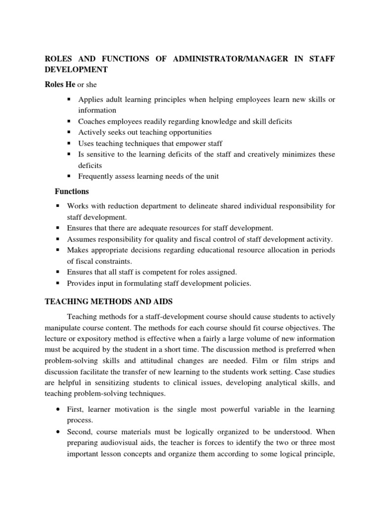 Roles and Functions of Administrator in Staff Development PDF