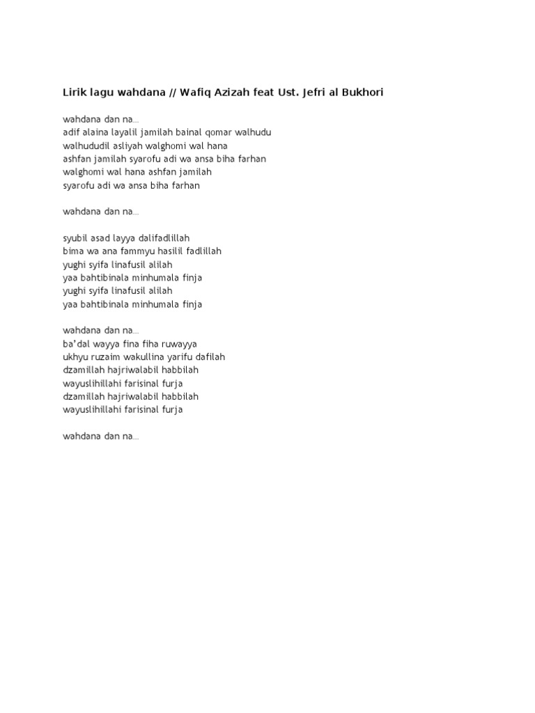 Lirik Lagu Wahdana