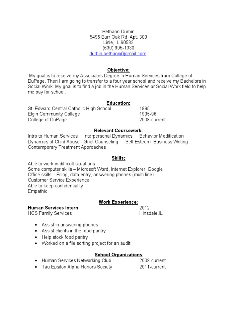 Bethann Durbin's Human Services Resume | PDF | Language Arts ...