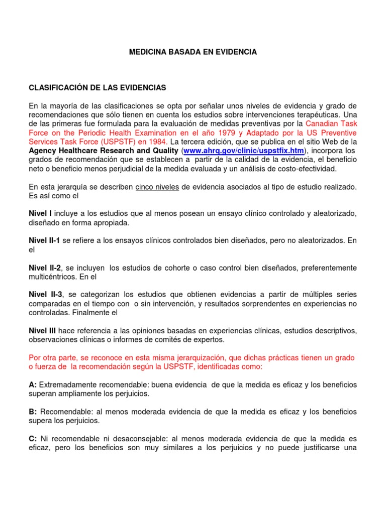 Niveles y Grados de Evidencia en Medicina | PDF | Evidencia basada en ...