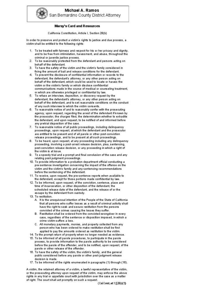 Marsy's Card and Resources PDF Victimology Parole