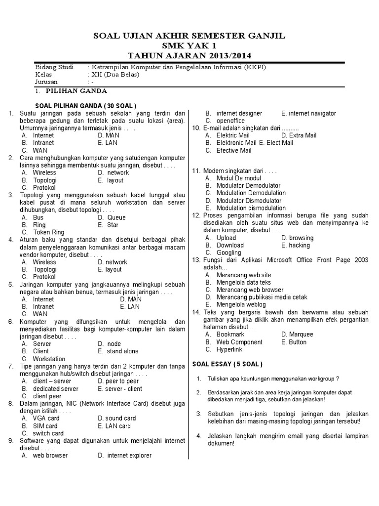 Soal Ujian Semester Ganjil Kelas 12 Smk 2013 14