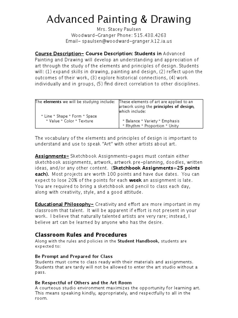 2013-2014 Advanced Drawingpainting Syllabus | PDF | Drawing | Paintings