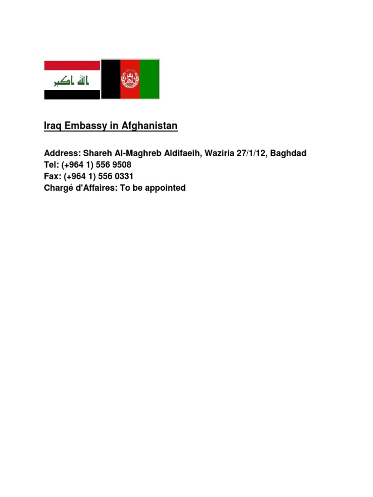 Iraq Embassy Contact Details in Afghanistan | PDF