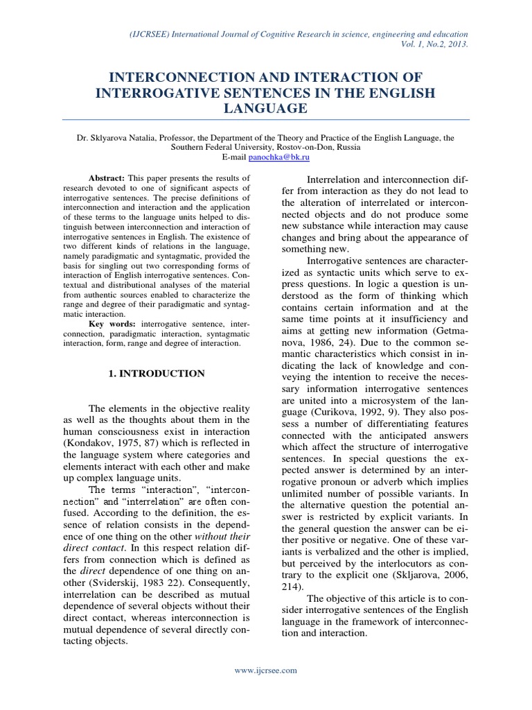 Interconnection and Interaction of Interrogative Sentences in The ...