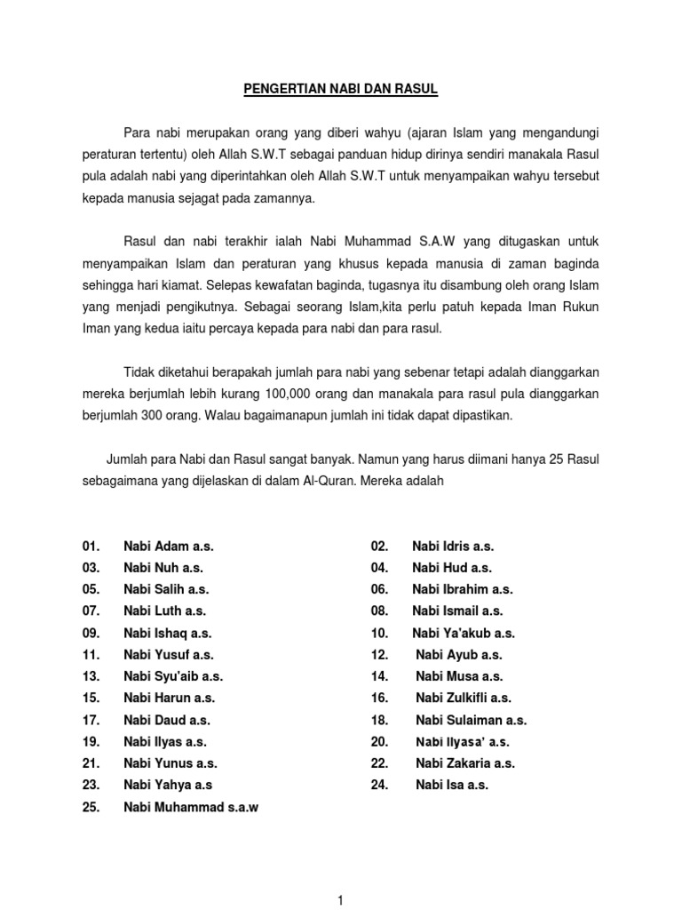 Pengertian Nabi Dan Rasul Pdf