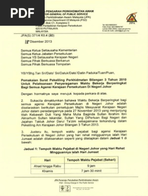 Waktu Bekerja Kakitangan Awam Persekutuan Di Negeri Johor