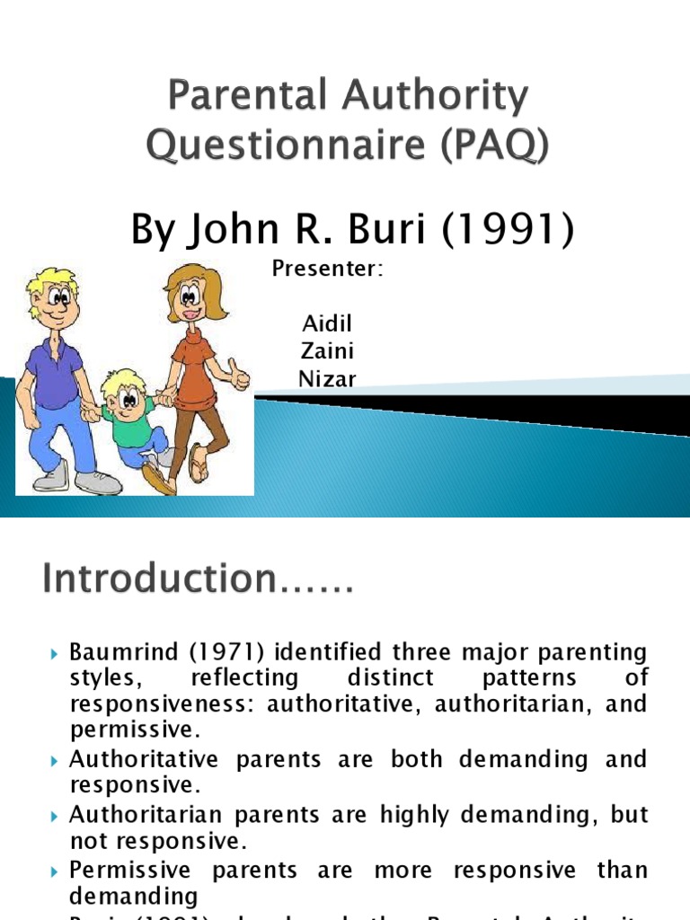 Parental Authority Questionnaire (PAQ) | Parenting ...