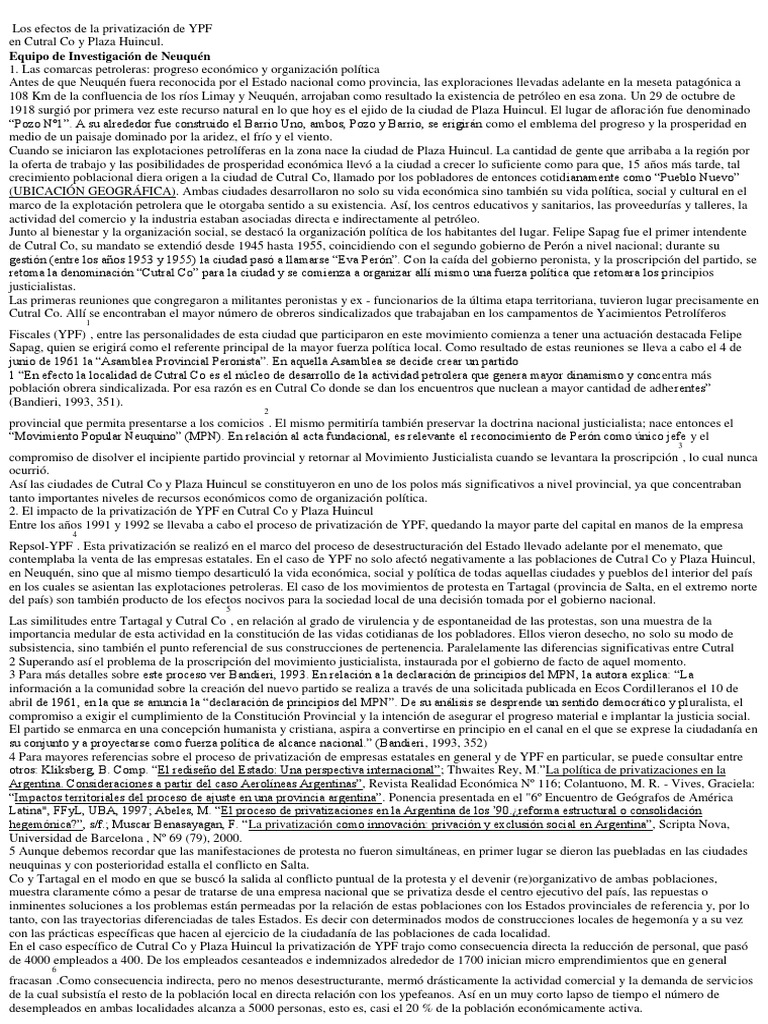 Los Efectos de La Privatización de YPF | PDF | Estado (política ...