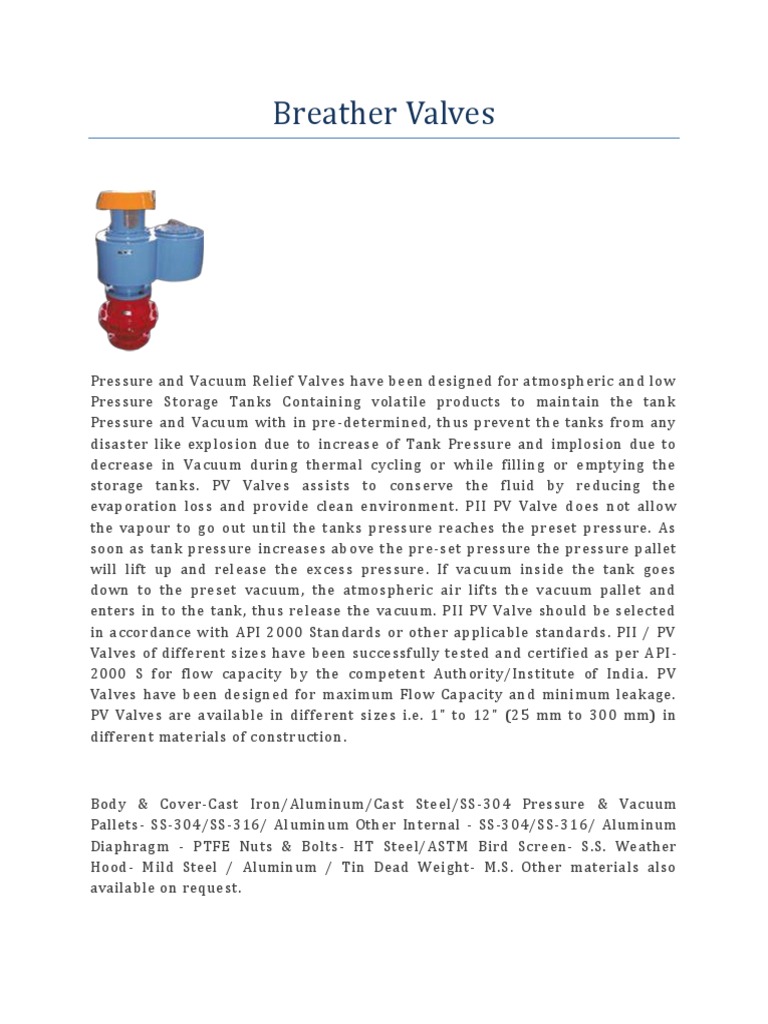 Breather Valves PDF | PDF | Vacuum | Valve