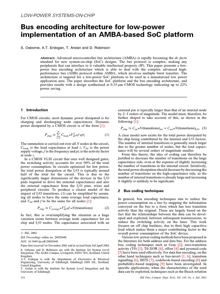 Low-Power Bus Encoding for SoCs | PDF | System On A Chip | Bit