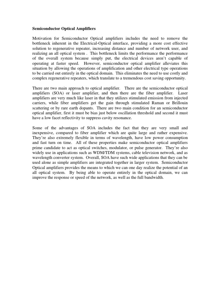 Benefits of Semiconductor Optical Amplifiers | PDF